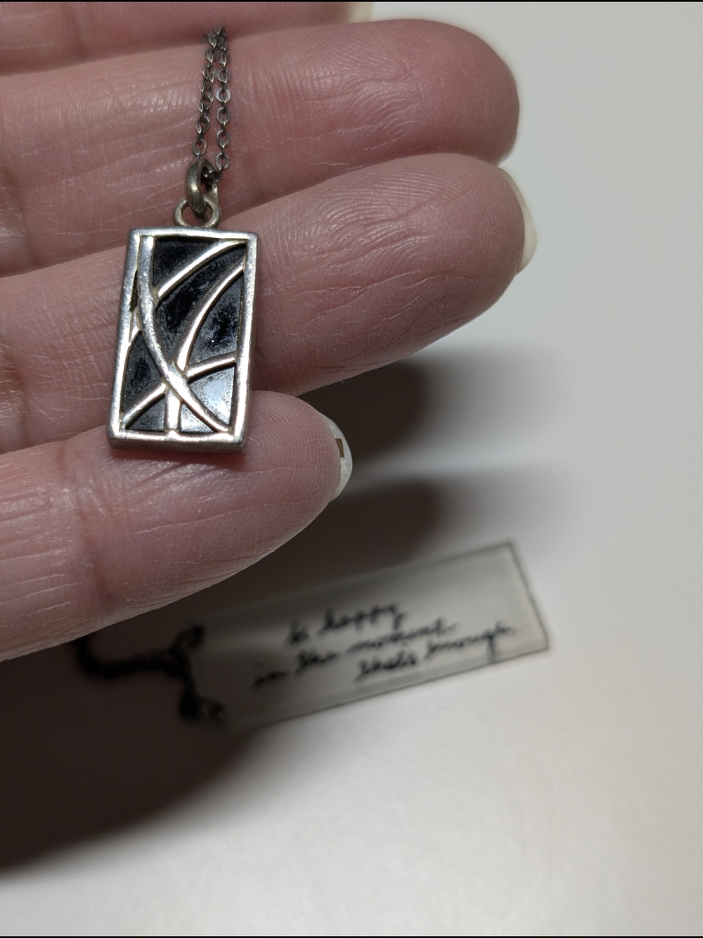 Sterling Silver Black Rectangular Pendant Necklace